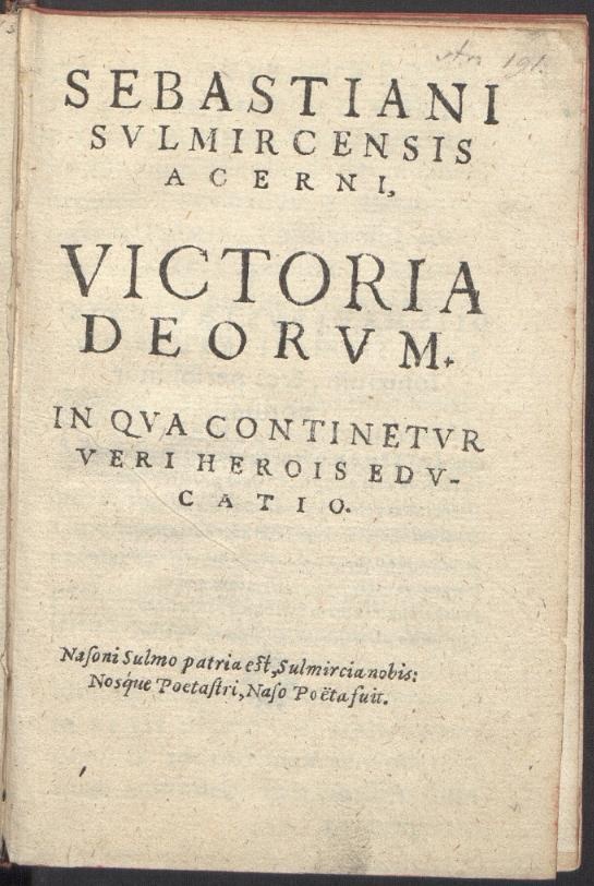 Strona tytułowa książki &quot;Victoria deorum, in qva continetvr veri herois edvcatio&quot;