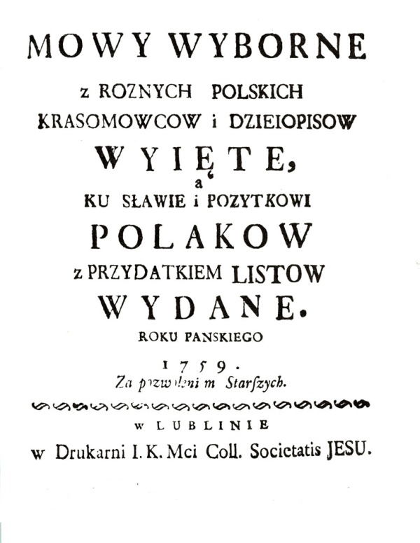 Mowy wybrane, 1759 r. karta tytułowa